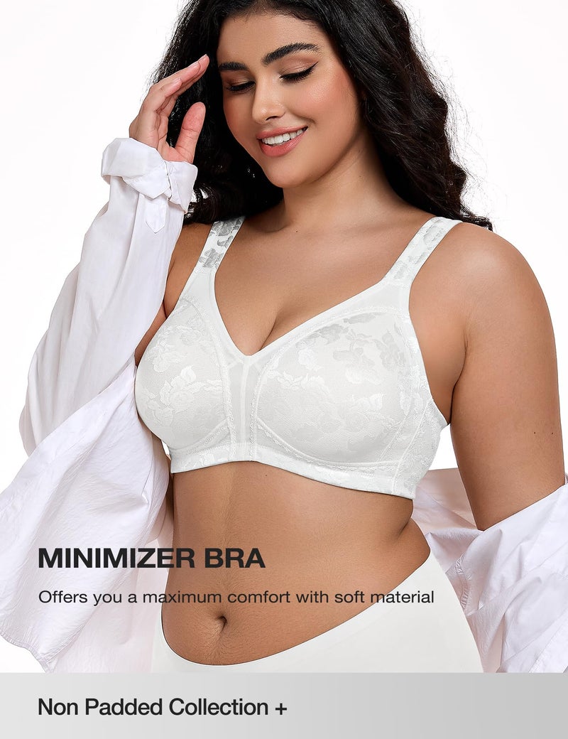 Wingslove Women's Minimizer Bras Full Coverage Wirefree Comfort Plus Size Bra Large Bust Non Padded (White,38DD) - Image 4