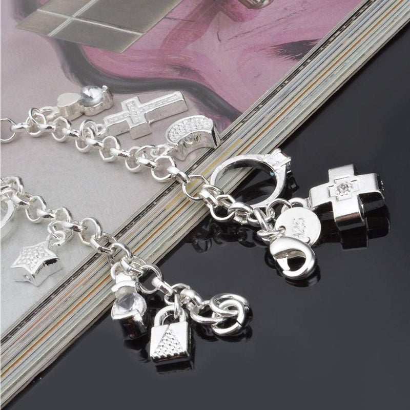 Aeora S925 Silver Thirteen Hanging Pieces Bracelet for Women Gift Bracelets & Bangles Jewelry - Image 4