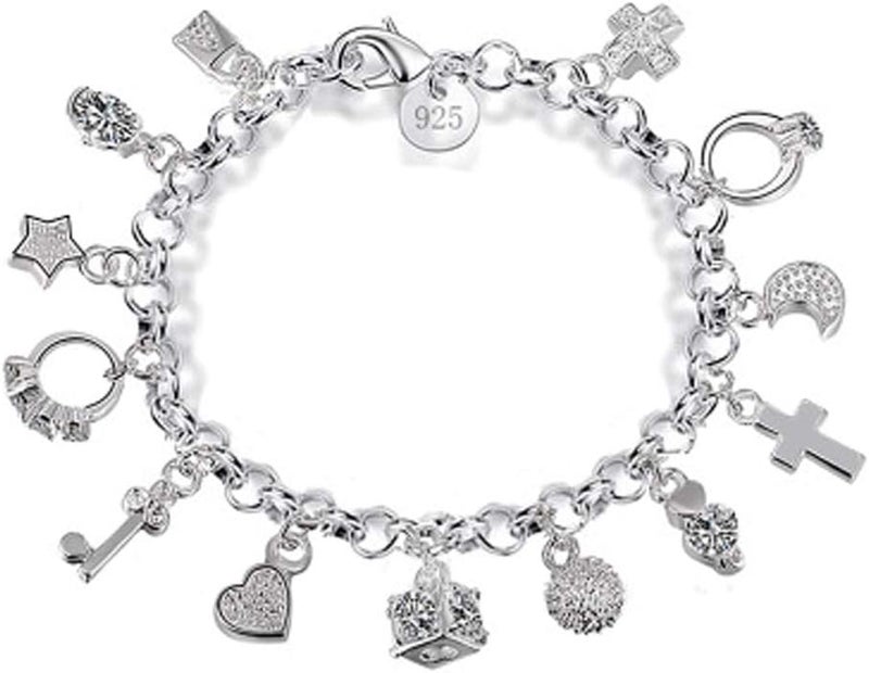 Aeora S925 Silver Thirteen Hanging Pieces Bracelet for Women Gift Bracelets & Bangles Jewelry - Image 1