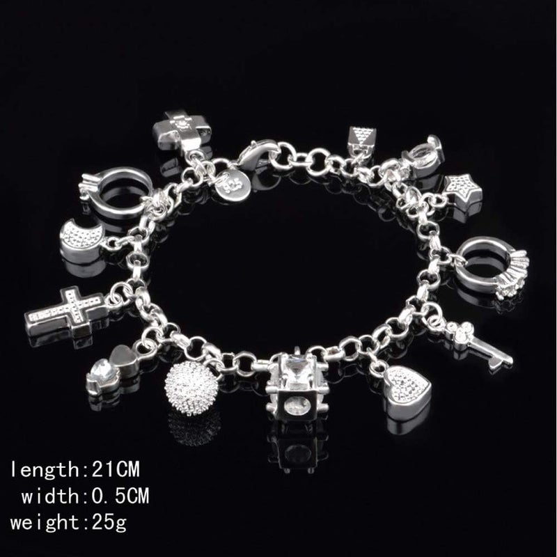 Aeora S925 Silver Thirteen Hanging Pieces Bracelet for Women Gift Bracelets & Bangles Jewelry - Image 3