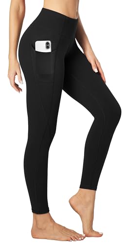 Heathyoga بنطلونات يوغا للنساء من هيثيوغا مع جيوب للنساء بنطلونات يوغا عالية الخصر مع جيوب لتمارين اللياقة البدنية سوداء - Image 1