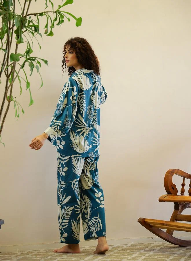 sanskrutihomes sanskrutihomes Leaf Printed Pure Cotton Shirt and Pyjama Set