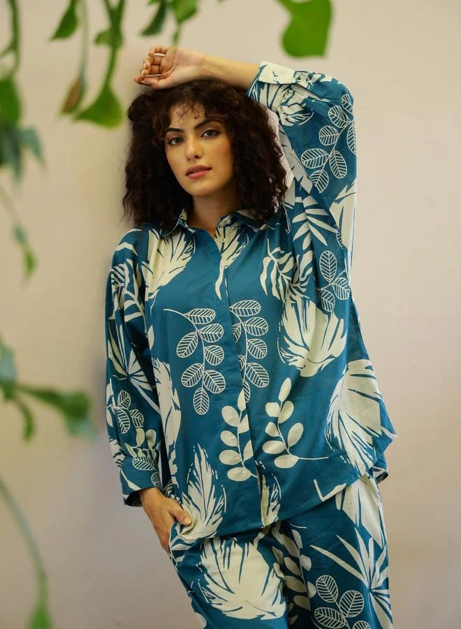 sanskrutihomes sanskrutihomes Leaf Printed Pure Cotton Shirt and Pyjama Set