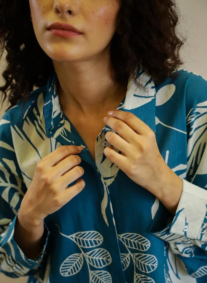 sanskrutihomes sanskrutihomes Leaf Printed Pure Cotton Shirt and Pyjama Set