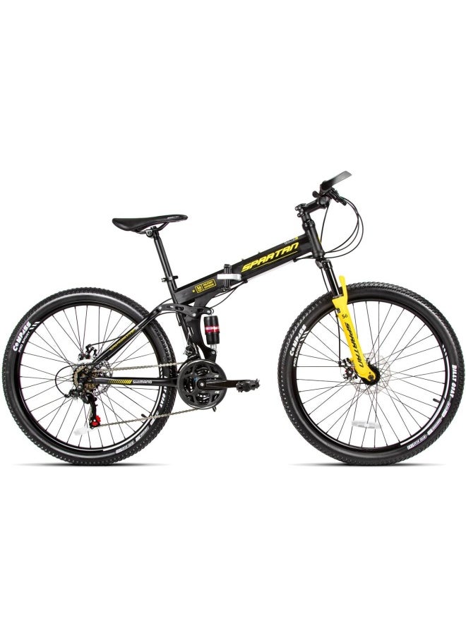 Spartan 26” Alpha Dual Suspension Folding Bicycle Black - Dual Suspension, Shimano Groupset, Disc Brake, 3 x 7 Speed  - Image 1