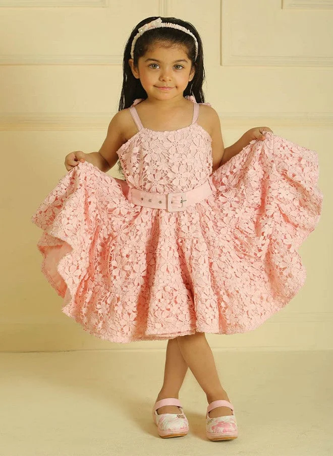Luxe & Hardy Girls Self Design Floral Printed A-Line Knee Length Dress