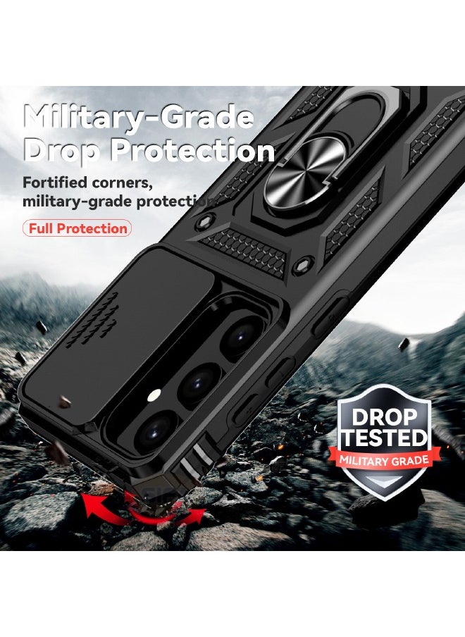 RUGGED SHIELD Samsung Galaxy S25 Case with HD Full Screen Tempered Glass Screen Protector, Slide Camera Cover, Built-in 360° Rotate Ring Kickstand, Heavy Duty Shockproof Drop Proof Protective Case for Samsung Galaxy S25 6.2 inch (Black, 1+1 Pack)  - Image 4