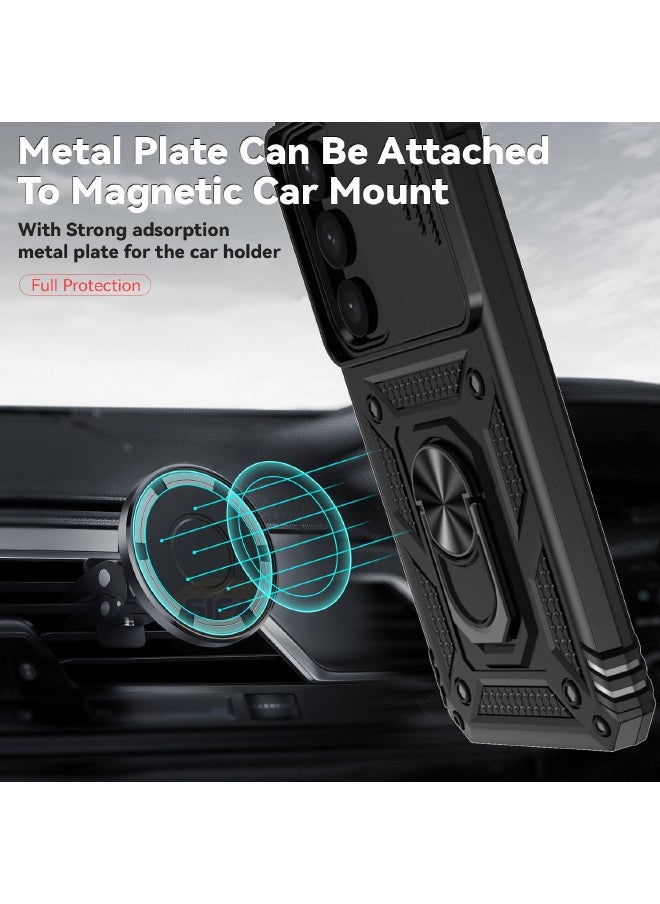 RUGGED SHIELD Samsung Galaxy S25 Case with HD Full Screen Tempered Glass Screen Protector, Slide Camera Cover, Built-in 360° Rotate Ring Kickstand, Heavy Duty Shockproof Drop Proof Protective Case for Samsung Galaxy S25 6.2 inch (Black, 1+1 Pack)  - Image 2