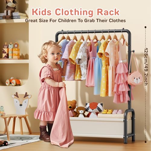 ZHKINGGS Kids Clothing Rack with Storage Shelf, Kids Dress Up Storage for Coats, Small Baby Garment Rack for Hanging Clothes, Toddler Wardrobe Closet Organizer (Classic, Green) - Image 2