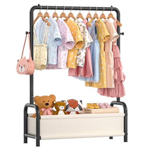 ZHKINGGS Kids Clothing Rack with Storage Shelf, Kids Dress Up Storage for Coats, Small Baby Garment Rack for Hanging Clothes, Toddler Wardrobe Closet Organizer (Classic, Green) - Image 1