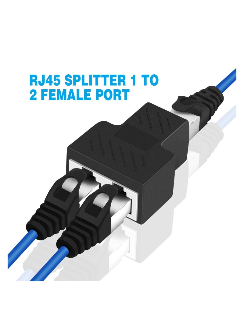 2-Pieces RJ45 Splitter Adapter ,1 to 2 Port Female Socket Adapter Interface Ethernet Cable