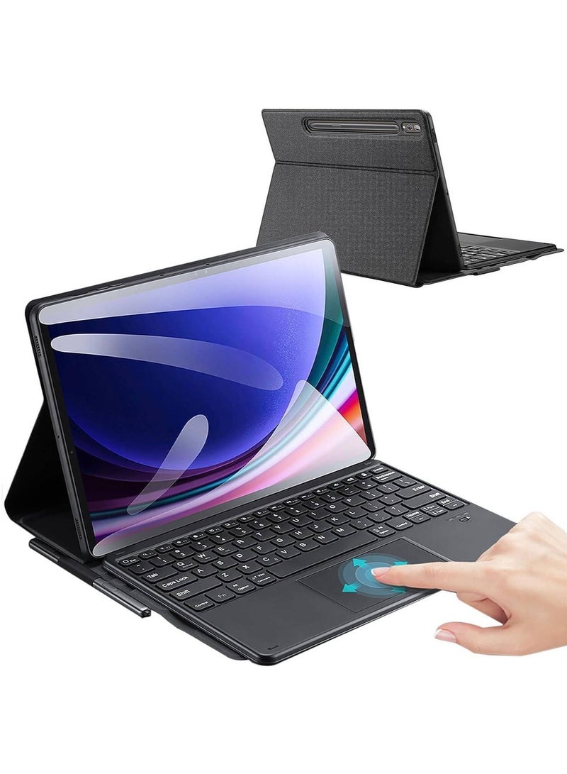 نيو حافظة لوحة مفاتيح ذكية مع لوحة لمس لجهاز سامسونج جالاكسي تاب S9 بلس وS10 بلس - ثنائية اللغة (إنجليزي/عربي)، رفيعة، واقية، لون أسود - Image 1