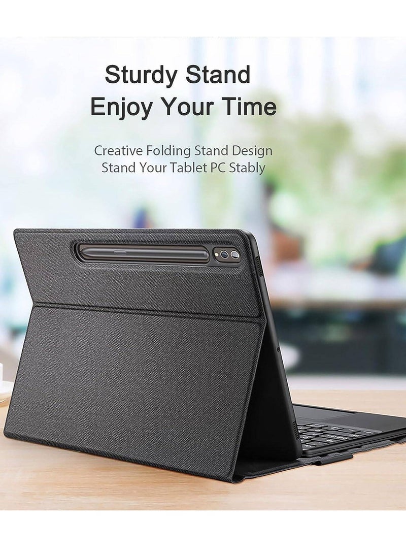 نيو حافظة لوحة مفاتيح ذكية مع لوحة لمس لجهاز سامسونج جالاكسي تاب S9 بلس وS10 بلس - ثنائية اللغة (إنجليزي/عربي)، رفيعة، واقية، لون أسود - Image 2