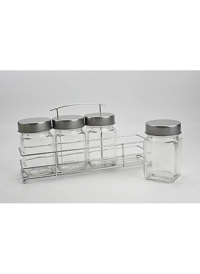 Orchid - 4Pcs Glass Spice Jar Set With Metal Rack Clear Spices Container Food Storage Jars With Rack Seasoning Jar Set Condiment Jar Salt And Pepper Set Seasoning Organizer Glass Bottle Jars 300Ml - Image 1