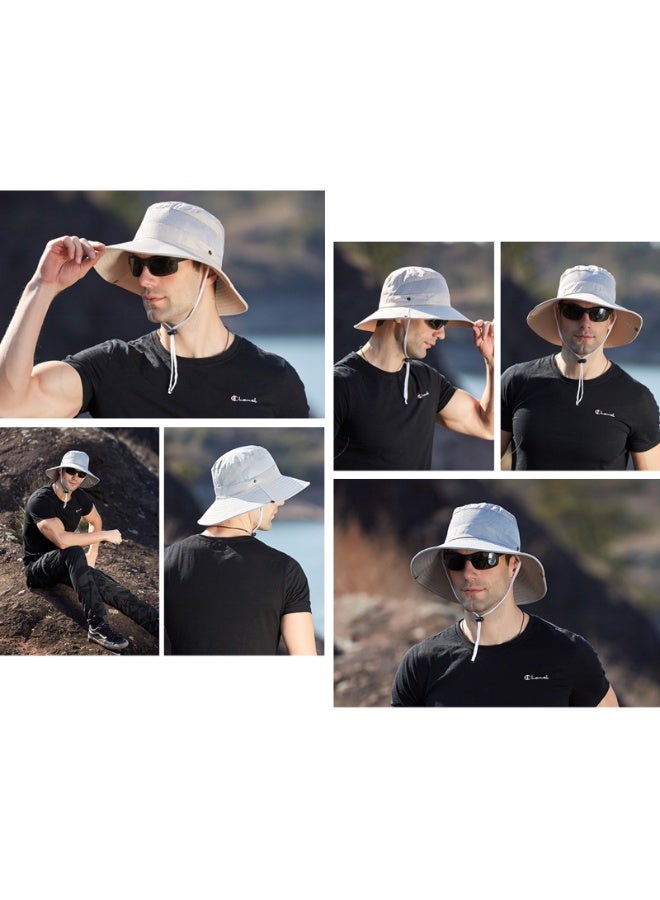 NOVOLAN Bucket Hat Fishing Hat Sun Hat Wide Brim Waterproof Breathable Summer Mesh Breathable Fisherman Hat Men Outdoor Hiking Hat Women Big Brim Bennie Hat Sun Protection (Light grey) - Image 3