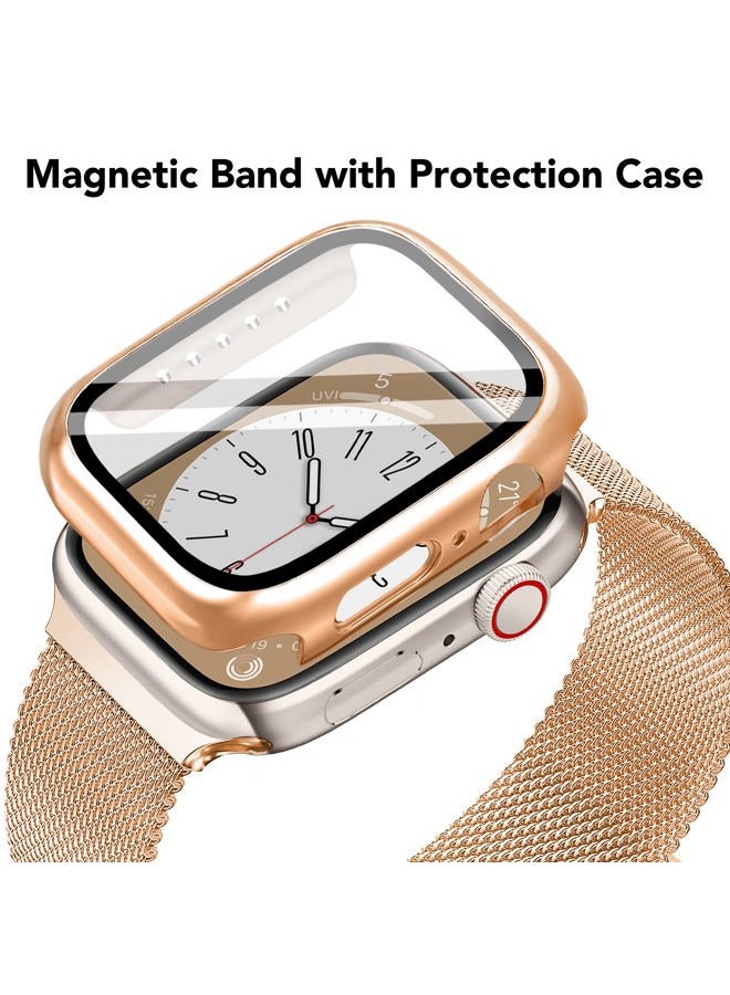 Mazuboho Mesh Loop Magnetic Band Compatible with Apple Watch Band 45mm with Screen Protector Case, Stainless Steel Mesh Milanese, Adjustable and Comfortable Band for iWatch Bands Series 9 8 7 (Rose Gold,45mm) - Image 2