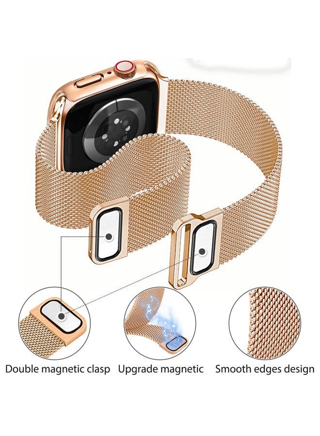 Mazuboho Mesh Loop Magnetic Band Compatible with Apple Watch Band 45mm with Screen Protector Case, Stainless Steel Mesh Milanese, Adjustable and Comfortable Band for iWatch Bands Series 9 8 7 (Rose Gold,45mm) - Image 4