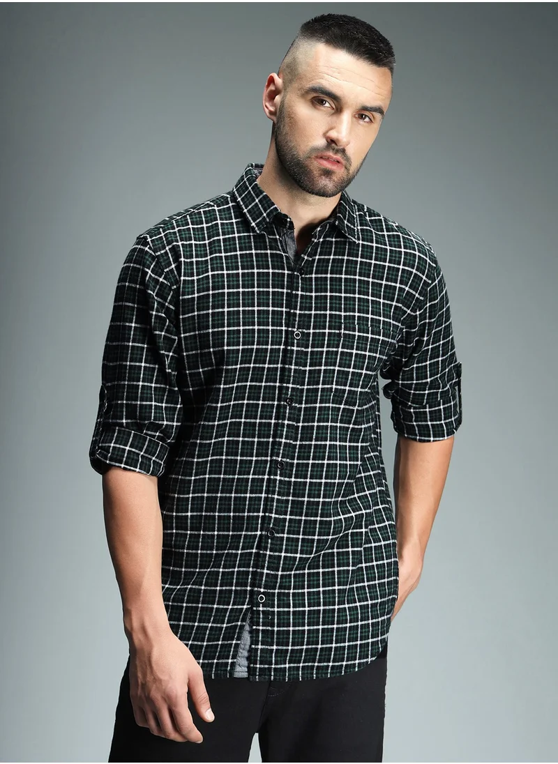 HIGH STAR Standard Grid Tattersall Checked Casual Shirt for Men