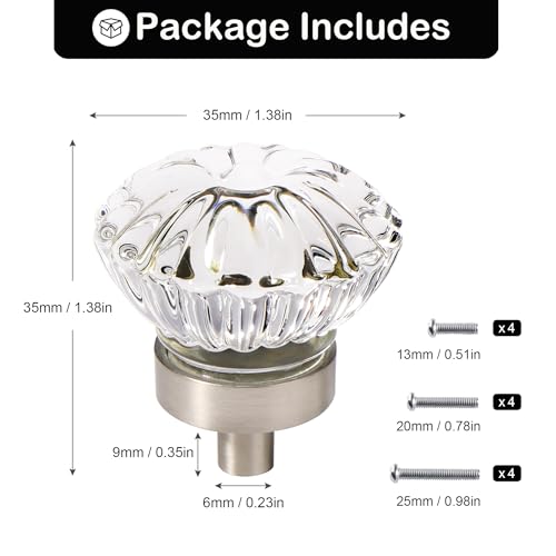 CEYMIO Crystal Vintage Cabinet Knobs Cabinets Knob 8 Pack Flower Glass Brushed Nickel Clear Crystals Small Pull for Closet Dresser Drawers Cupboard Wardrobe Solid Retro Pulls Old Fashioned Drawer Handle - Image 3