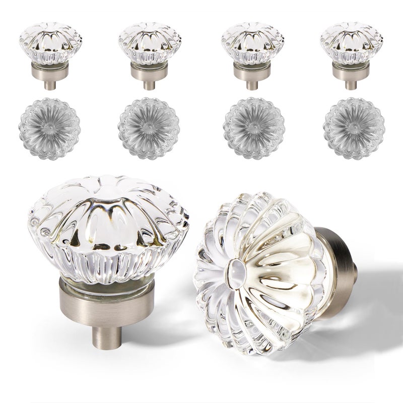 CEYMIO Crystal Vintage Cabinet Knobs Cabinets Knob 8 Pack Flower Glass Brushed Nickel Clear Crystals Small Pull for Closet Dresser Drawers Cupboard Wardrobe Solid Retro Pulls Old Fashioned Drawer Handle - Image 2