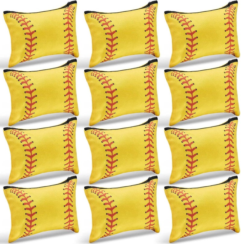 Frienda Frienda 12 Pcs Softball Makeup Bag Sport Cosmetic Bags Canvas Softball Pouch Bags Portable Makeup Pouch Bag Travel Makeup Organizer for Women Men Team Player Travel (Softball Style)