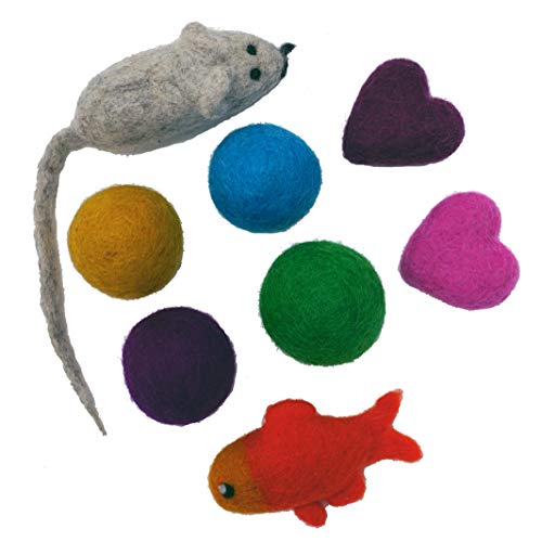 Mokoboho Toys for Cats and Kittens 100 Wool Felt Handmade in Nepal 8 Assorted - Image 1