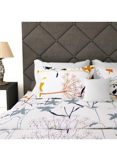 Story@Home Story@Home Metro Gold 186 TC 100% Cotton Floral Pattern Double Bedsheet With 2 Pillow Cover, White  - Image 4