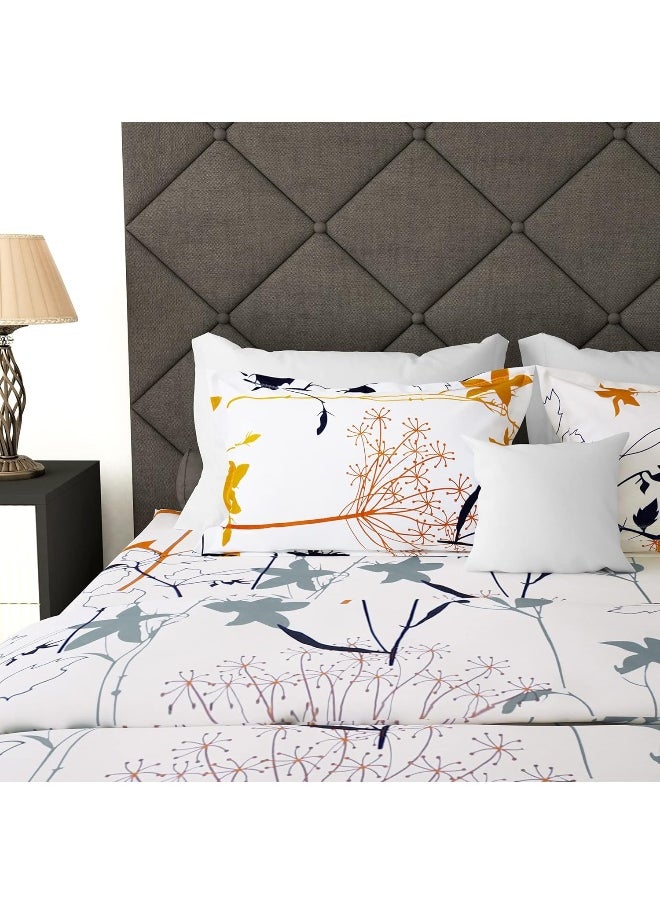 Story@Home Story@Home Metro Gold 186 TC 100% Cotton Floral Pattern Double Bedsheet With 2 Pillow Cover, White  - Image 4