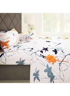 Story@Home Story@Home Metro Gold 186 TC 100% Cotton Floral Pattern Double Bedsheet With 2 Pillow Cover, White  - Image 1