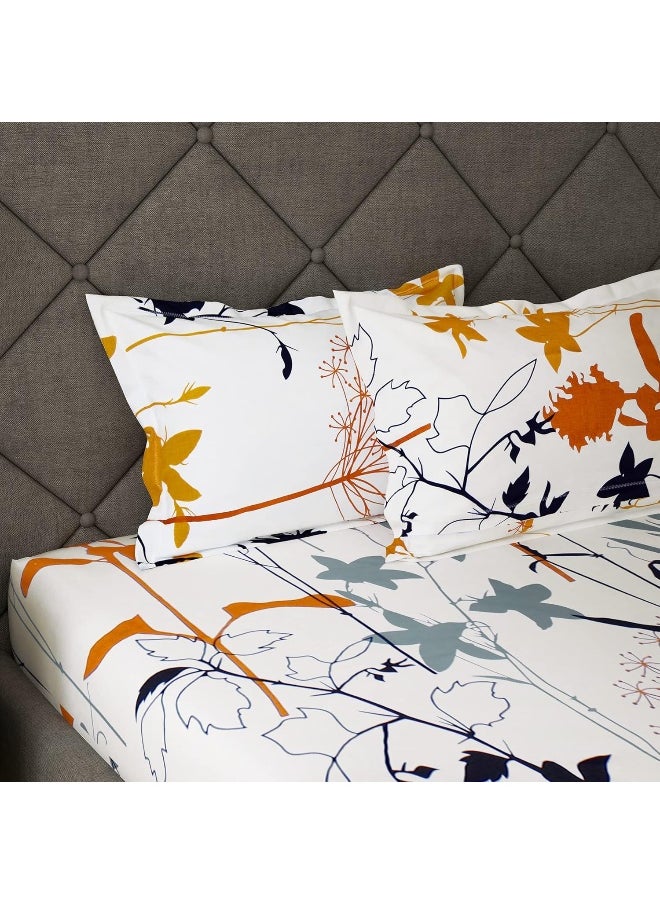 Story@Home Story@Home Metro Gold 186 TC 100% Cotton Floral Pattern Double Bedsheet With 2 Pillow Cover, White  - Image 2