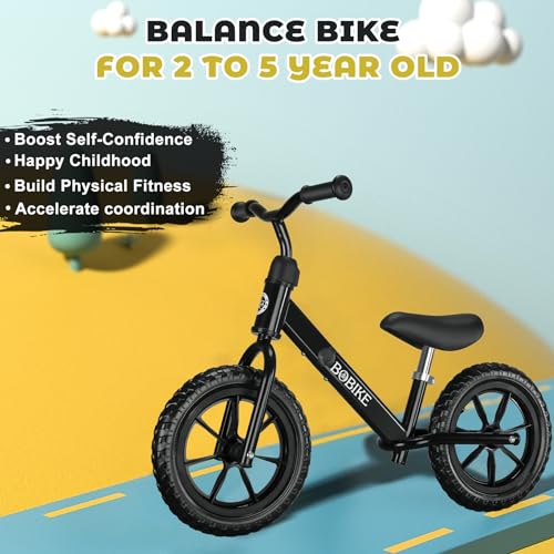 Bobike Toddler Balance Bike Toys for 2 to 5 Year Old Girls Boys Adjustable Seat and Handlebar NoPedal Training Bike Best Gifts for Kids Black - Image 5