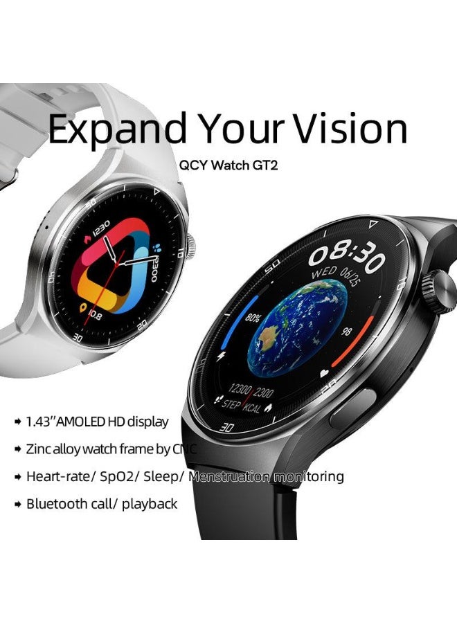 كيو سي واي GT2 Smart Watch With Bluetooth 5.0 Call And Messages 1.43-inch 60HZ AMOLED Display Heart SpO2 Sleep Monitor Long Battery Life Touch Control APP White White - Image 2
