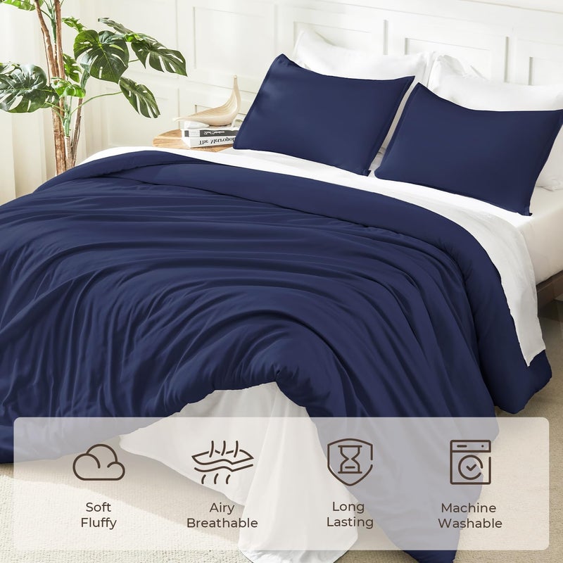 Litanika Navy Blue Comforter Set King Size, 3 Pieces Lightweight Solid Bedding Comforter Set, All Season Fluffy Bed Set (104x90In Comforter & 2 Pillowcases) - Image 3