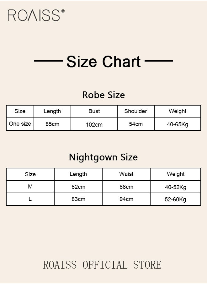 roaiss - 2-Piece Set of Women Pajamas with V-Neck Design Women Home Wear Set Same Color Outer Robe and Lace Element Nightgown - Image 1