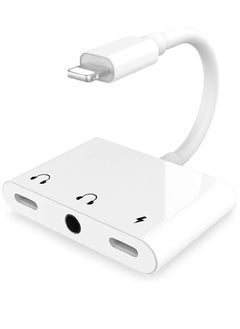 3 in 1 Lightning to Dual 3.5mm Headphone Jack Charger Splitter And Charging Port, White