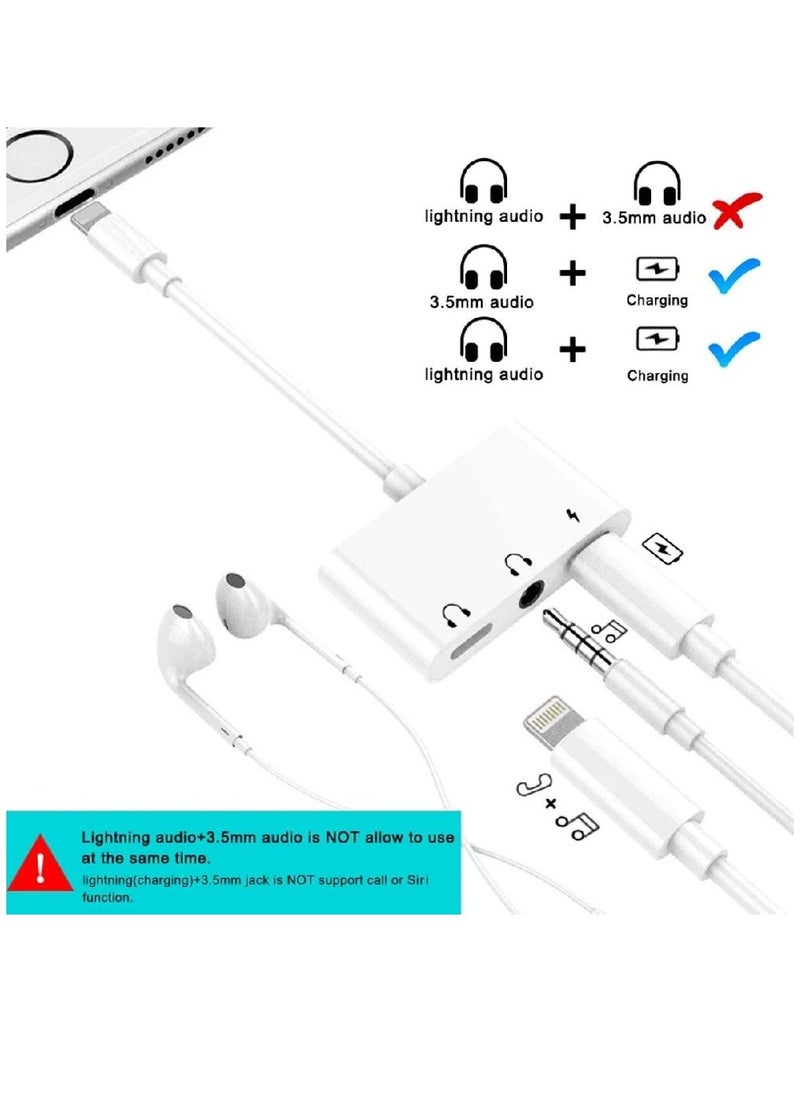 GO-DES - 3 in 1 Lightning to Dual 3.5mm Headphone Jack Charger Splitter And Charging Port, White - Image 1