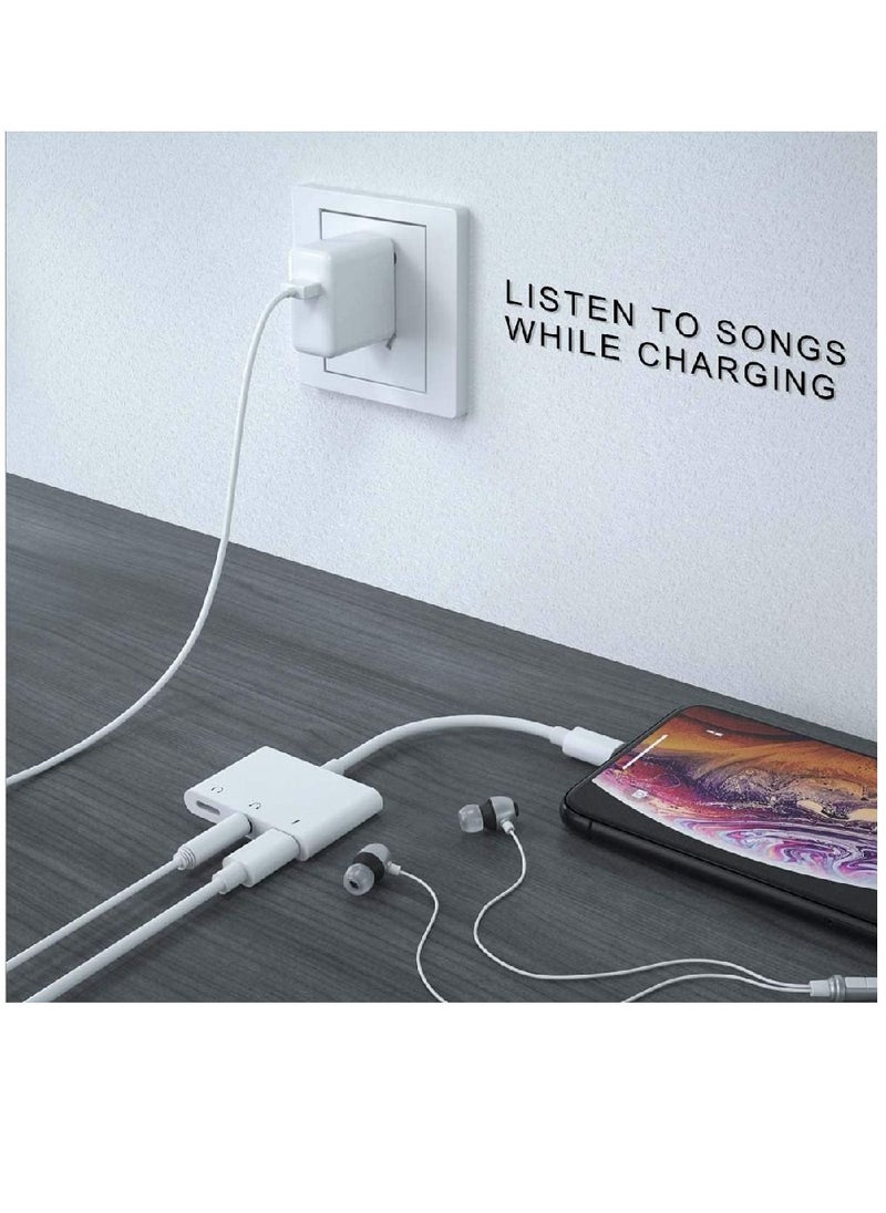 GO-DES - 3 in 1 Lightning to Dual 3.5mm Headphone Jack Charger Splitter And Charging Port, White - Image 1