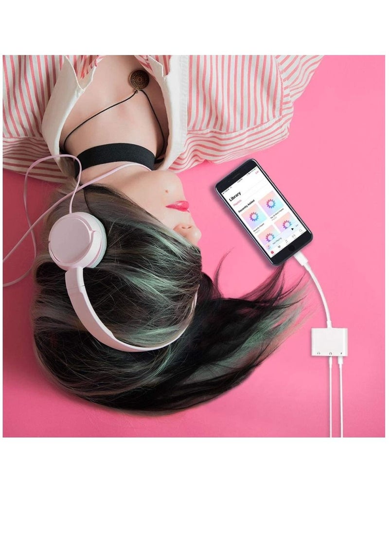 GO-DES - 3 in 1 Lightning to Dual 3.5mm Headphone Jack Charger Splitter And Charging Port, White - Image 1