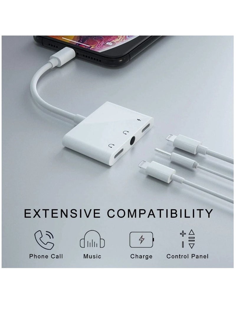 GO-DES - 3 in 1 Lightning to Dual 3.5mm Headphone Jack Charger Splitter And Charging Port, White - Image 1