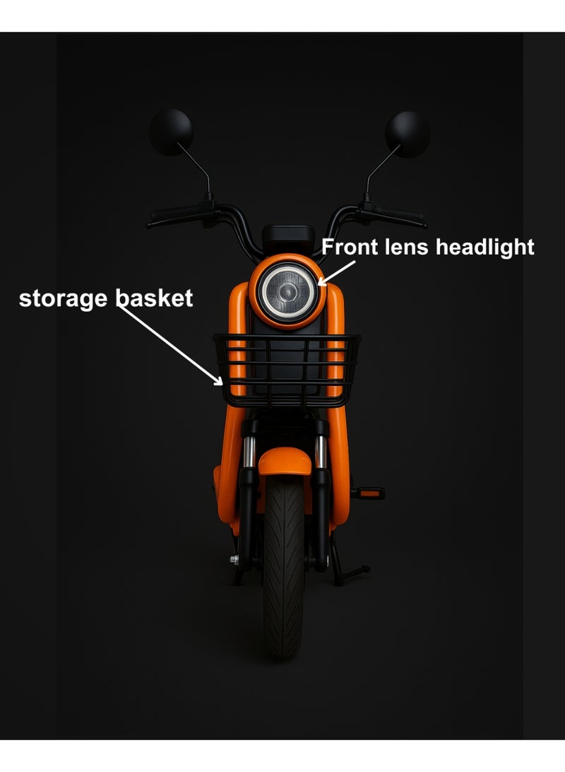 كاميل دراجة كهربائية ITQ-8 Pro للبالغين، بقدرة 1000 واط، إطارات مقاس 14 بوصة، مدى يصل إلى 105 كم، مزودة بسلة ومرايا، باللون البرتقالي. - Image 5