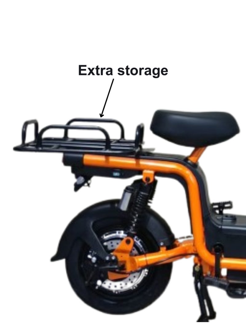 كاميل دراجة كهربائية ITQ-8 Pro للبالغين، بقدرة 1000 واط، إطارات مقاس 14 بوصة، مدى يصل إلى 105 كم، مزودة بسلة ومرايا، باللون البرتقالي. - Image 4