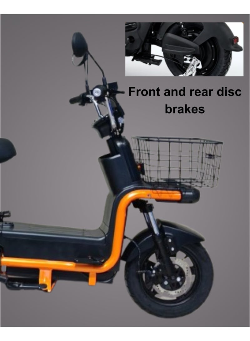 كاميل دراجة كهربائية ITQ-8 Pro للبالغين، بقدرة 1000 واط، إطارات مقاس 14 بوصة، مدى يصل إلى 105 كم، مزودة بسلة ومرايا، باللون البرتقالي. - Image 3