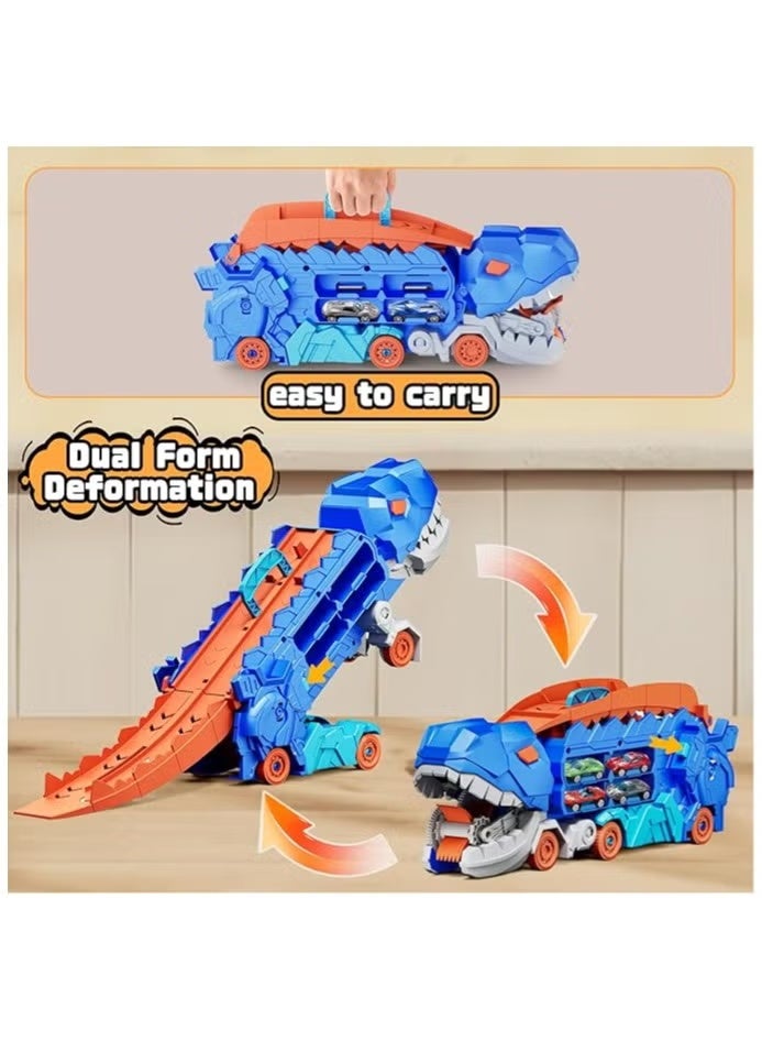 Soofam 13 in 1 Dinosaur Toys for 3-7,  Dinosaur Transportation Truck, Equipped with 12 Metal Cars,City Dinosaur Ultimate Track Toy, Transforms into Stomping Standing Dinosaur Toddler Toys Gifts for Kids Ages 3+（12 Cars） - Image 5