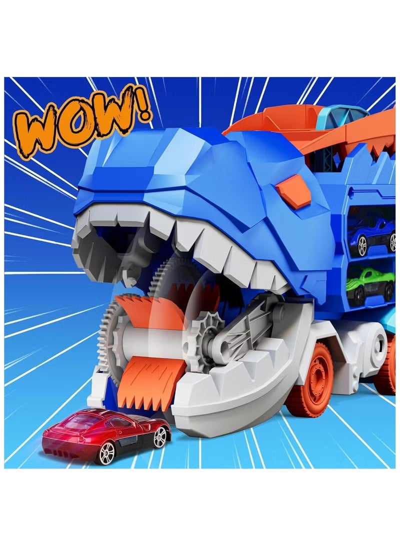 Soofam 13 in 1 Dinosaur Toys for 3-7,  Dinosaur Transportation Truck, Equipped with 12 Metal Cars,City Dinosaur Ultimate Track Toy, Transforms into Stomping Standing Dinosaur Toddler Toys Gifts for Kids Ages 3+（12 Cars） - Image 2