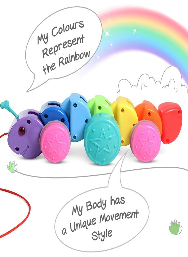 FIRSTCRY INTELLISKILLS Intelliskills Premium Colourful Rainbow Caterpillar Pull Along Toy for Kids,Pull String Toy for 3+Years,Early Walking&Motor Skill Development,Pulling Toys with Rattle Sound,BIS Certified,Birthday Gift - Image 2