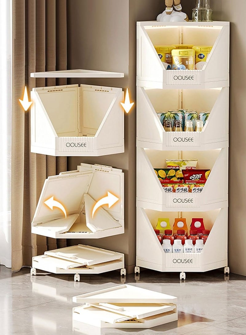 3-Tier Corner Storage Cabinets Corner Bookcase with Wheels Foldable Corner Storage Shelves Plastic Corner Shelf Container for Living Room, Bathrooms, Kitchens, Bedrooms - Image 2
