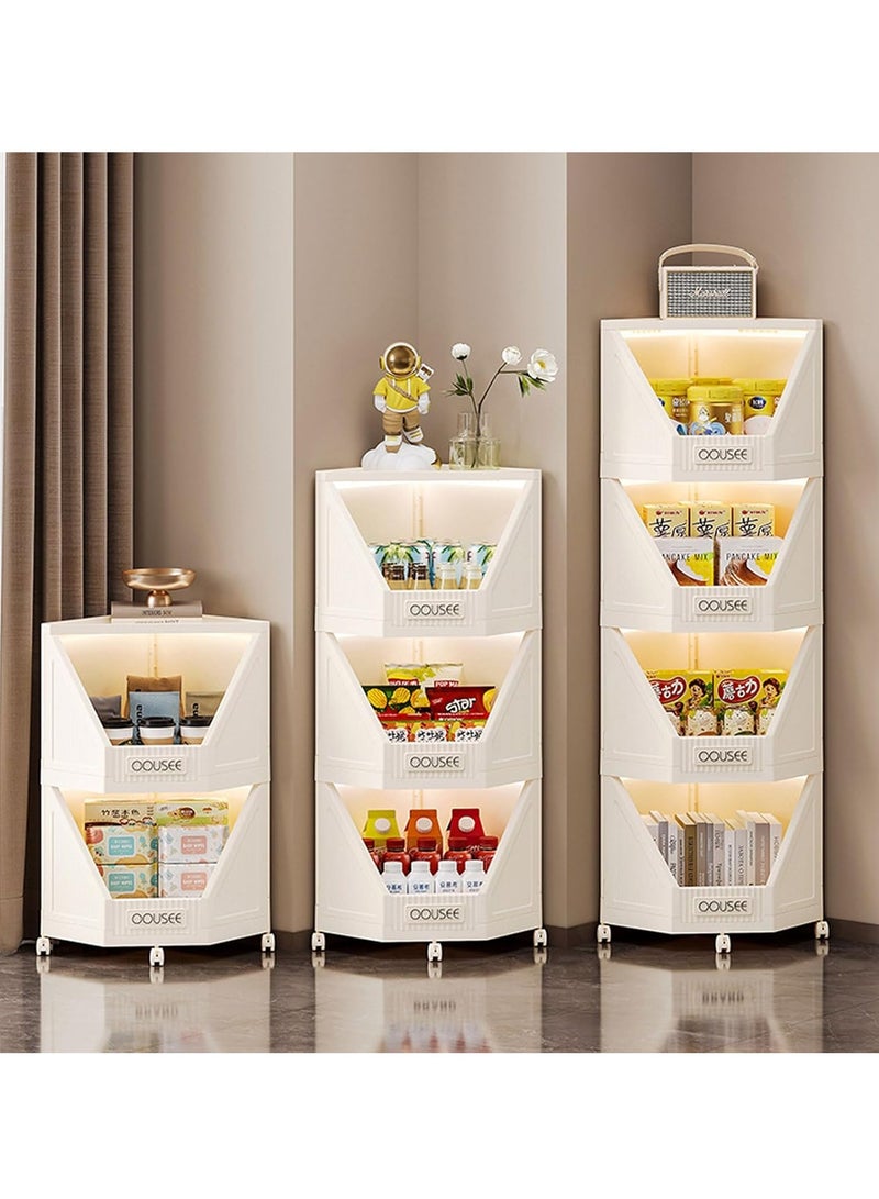 3-Tier Corner Storage Cabinets Corner Bookcase with Wheels Foldable Corner Storage Shelves Plastic Corner Shelf Container for Living Room, Bathrooms, Kitchens, Bedrooms - Image 3