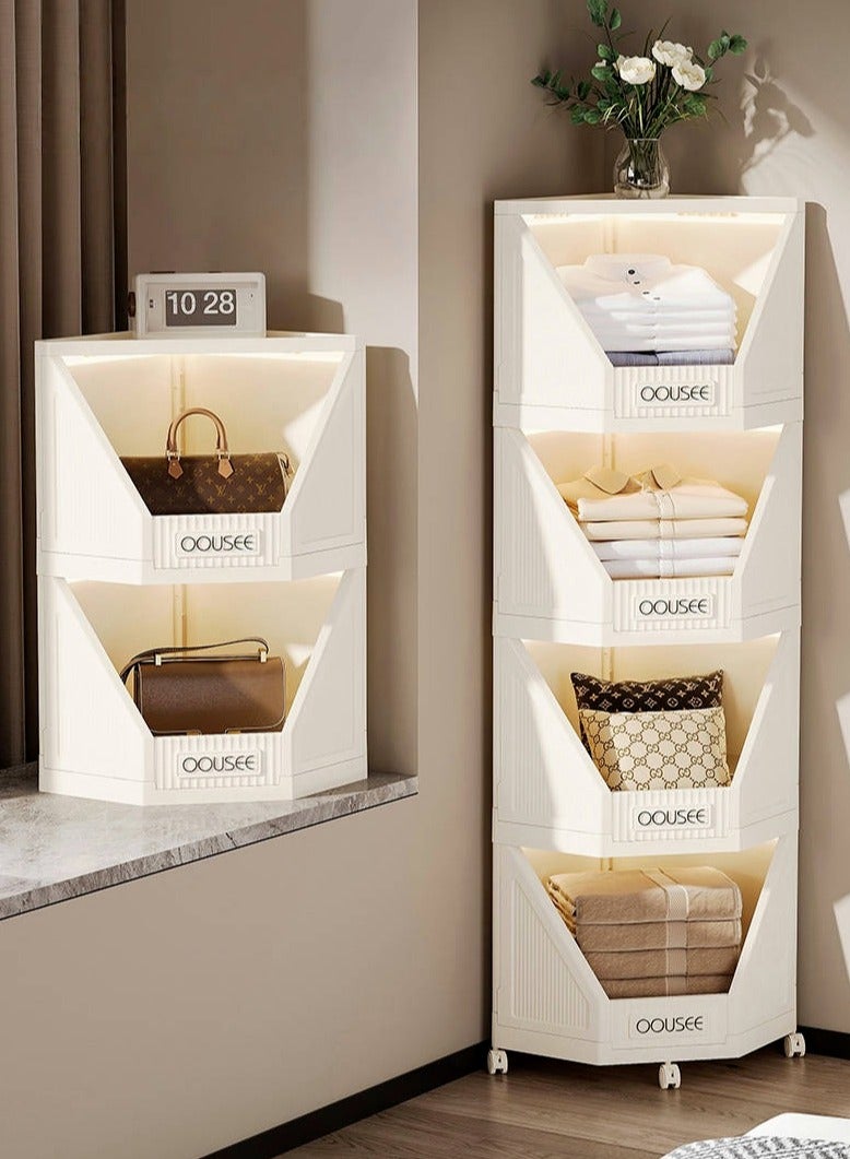 3-Tier Corner Storage Cabinets Corner Bookcase with Wheels Foldable Corner Storage Shelves Plastic Corner Shelf Container for Living Room, Bathrooms, Kitchens, Bedrooms - Image 4