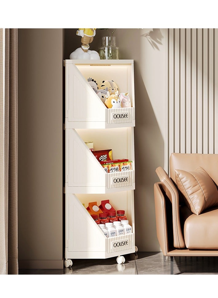 3-Tier Corner Storage Cabinets Corner Bookcase with Wheels Foldable Corner Storage Shelves Plastic Corner Shelf Container for Living Room, Bathrooms, Kitchens, Bedrooms - Image 5