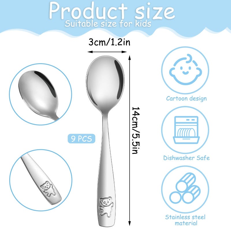Pimoys 9 Pieces Toddler Spoons Kids Spoons, Kids Silverware Stainless Steel Toddler Utensils Metal Kids Cutlery Set Baby and Children Safe Flatware, Perfect for Small Hands - Image 2